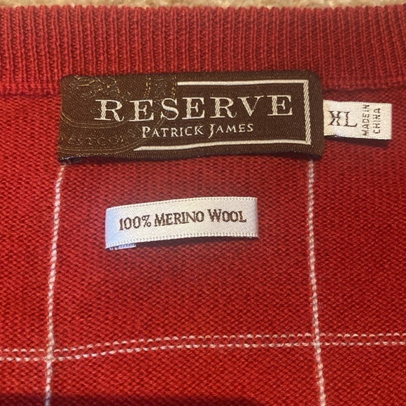 Patrick James Reserve Extra Fine Italian Merino Wool Windowpane Red Vest Sz XL - Picture 3 of 7